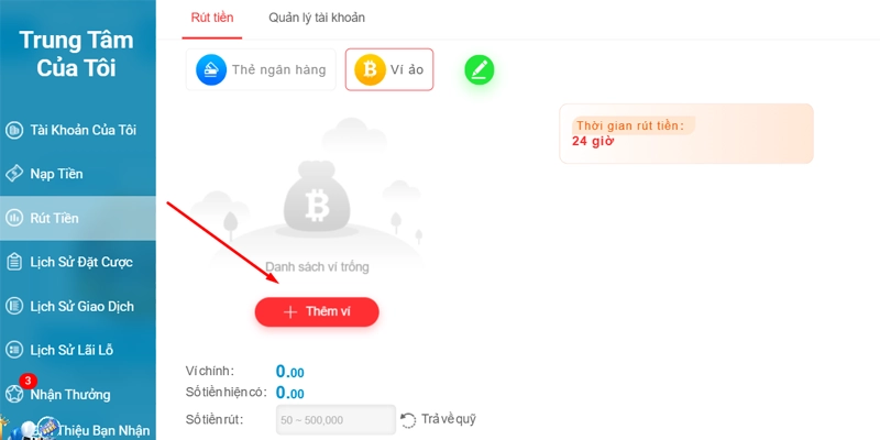 Thêm ví để rút tiền XX88